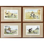 Boris O`Klein (1893-1985) - Set of four humorous hunting dog scenes, signed, colour etchings, each