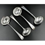 A matched set of four Old English pattern silver ladles, two Georgian examples by Stephen Adams I,