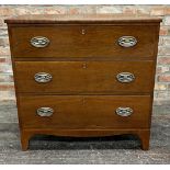 Regency mahogany chest of three long drawers, on bracket feet, 87cm high x 88cm wide