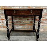 Georgian oak side table from Castle Combe Manor, moulded top, single drawer with tear-drop