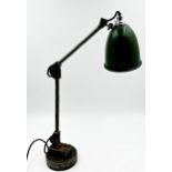 Vintage Industrial articulated desk lamp, with enamel shade, probably by Dugdills, 52cm high approx