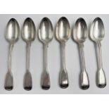 A Victorian matched set of six silver fiddle pattern dessert spoons, four by Mary Chawner, London