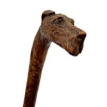 Probably by Swaine & Adeney - Good quality hand carved walking stick with foxhound knop, glass eyes