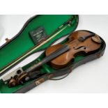 19th century Caspar Da Salo 3/4 length violin, 60cm long, nickel mounted bow and case