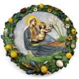 After Andrea Della Robia - good quality plaster plaque or roundel of the Virgin and Child, with a