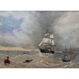 19th century school - marine scene with boats on choppy waters off the cost of The Isle Of Wight,