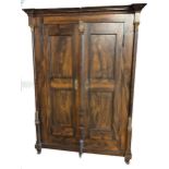 19th century Swedish pine wardrobe, with painted simulated rosewood finish, twin cupboard doors with