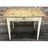 19th century French painted kitchen or side table, with cream base, fitted with a single drawer on