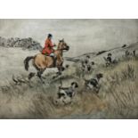 Henry Wilkinson (1921-2011) - Hunting with hounds, signed, limited 100/150 colour etching, 25 x