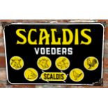 Advertising - 'Scaldis, Voeders', enamel sign with yellow text and thumbnails of livestock, 39 x