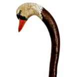 Probably by Swaine & Adeney - Good quality hand carved crook handled walking stick with swan head