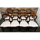 Good quality set of twelve Victorian style balloon back dining chairs, with serpentine stuff-over