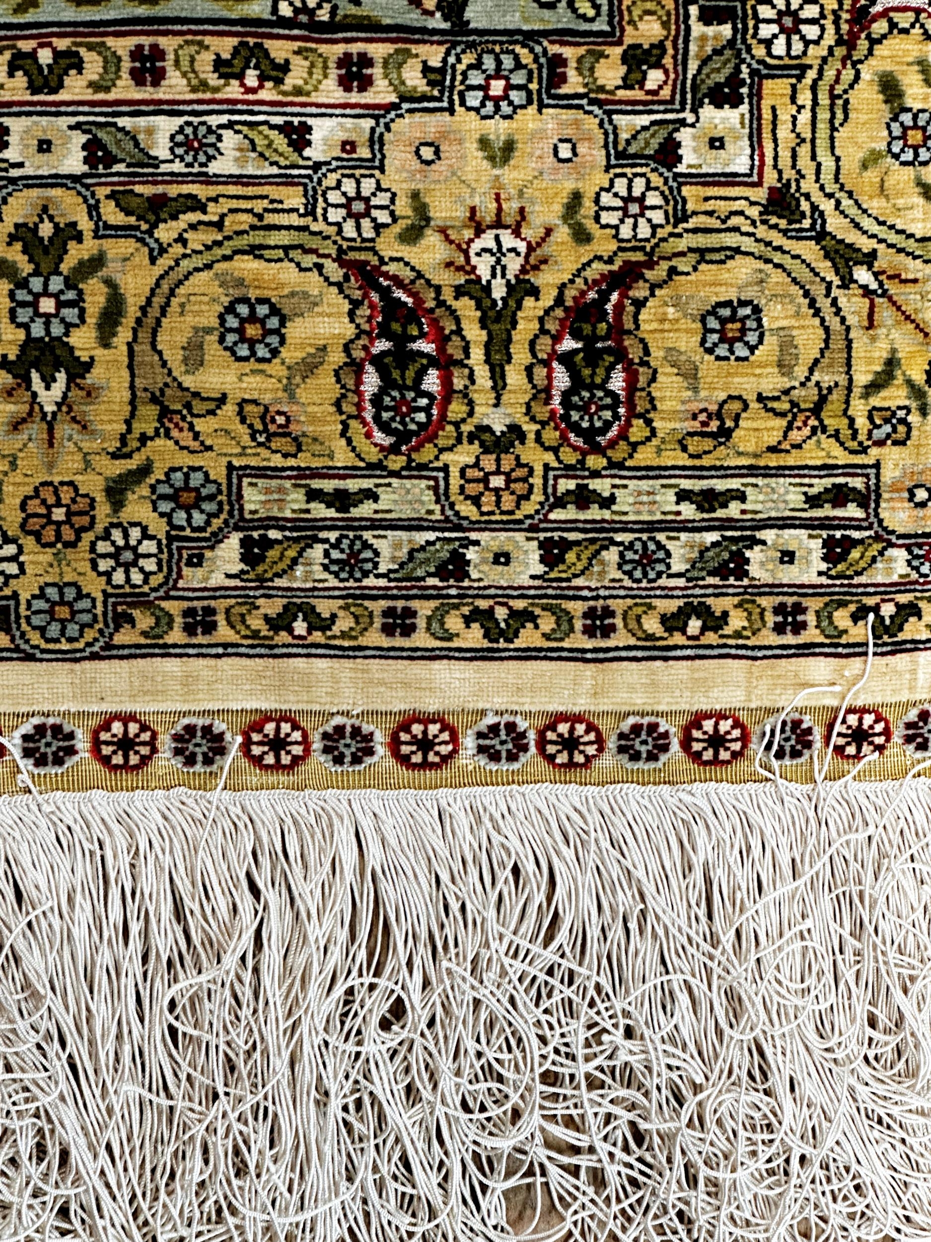 Incredible hand stitched Turkish Hereke silk rug from East Anatolia, with signature, scrolled floral - Image 3 of 3