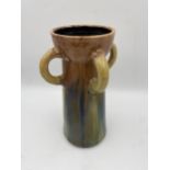 Studio pottery four handled vase, with green and brown glaze, 37xm high
