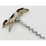 Cold painted bronze foxhound corkscrew, 12cm long x 9cm wide