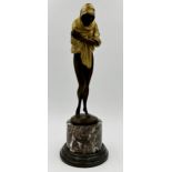 Dominique Alonzo (fl.1910-1930), Girl with Shawl, an Art Deco gilt bronze figure, on marble