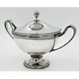 Good Austrian Art Krupp Berndorf silver plated twin handled tureen, the lid with acorn finial,