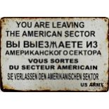 US Army Checkpoint Charlie enamelled tin sign, 20 x 31cm