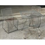 1950s Italian wirework terrace set. Height 72cm x Width 58cm x Depth 58cm