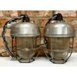 Pair of Vintage Industrial cast aluminium ships bulkhead lights, 33cm high (2)