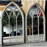 Pair of gothic style mirrors for interior or exterior use, Height 112cm x Width 61cm x Depth 4cm