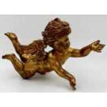 Good quality Florentine giltwood and gesso cherub, 40cm long x 26cm high