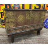 Incredible quality 19th century Zanzibar marriage chest with typical brass studded and strapwork