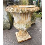 Good antique cast iron campagna urn, with deep acanthus casting, 57cm high