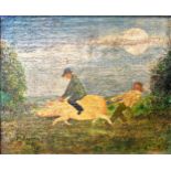 Terrence (19th century folk art) - 'Mulligans Pig', signed and titled, oil on canvas laid on