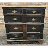 Early antique oak split moulded oak chest, fitted with four long drawers, 95cm high x 95cm wide