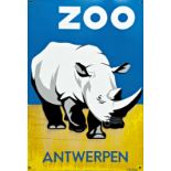 Advertising - 'Zoo Antwerpen' picture enamel sign with standing rhinoceros, further inscribed