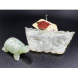 Interesting antique Chinese jade carving of a butterfly, with original brown label with wax seal and