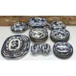 Large collection of Cetem Ware 'Chang' flow blue dinnerware service, comprising various tureens,