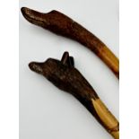 Probably by Swaine & Adeney - Good hand carved riding crop with fox head knop and bamboo shaft,