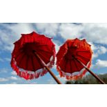 Pair of Eastern colourful long parasols, Height 254cm x 83cm Diameter (Open)