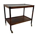 Possibly Erik Worts for Worts - rosewood drinks trolley, the moulded top fitted with black lacquered