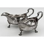 A pair of silver sauce boats, A Chick & Sons Ltd., London 1971, each with gadroon rim, acanthus