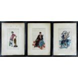 Three 19th century Chinese portraits on rice paper, each 14 x 9cm approx, framed (3)