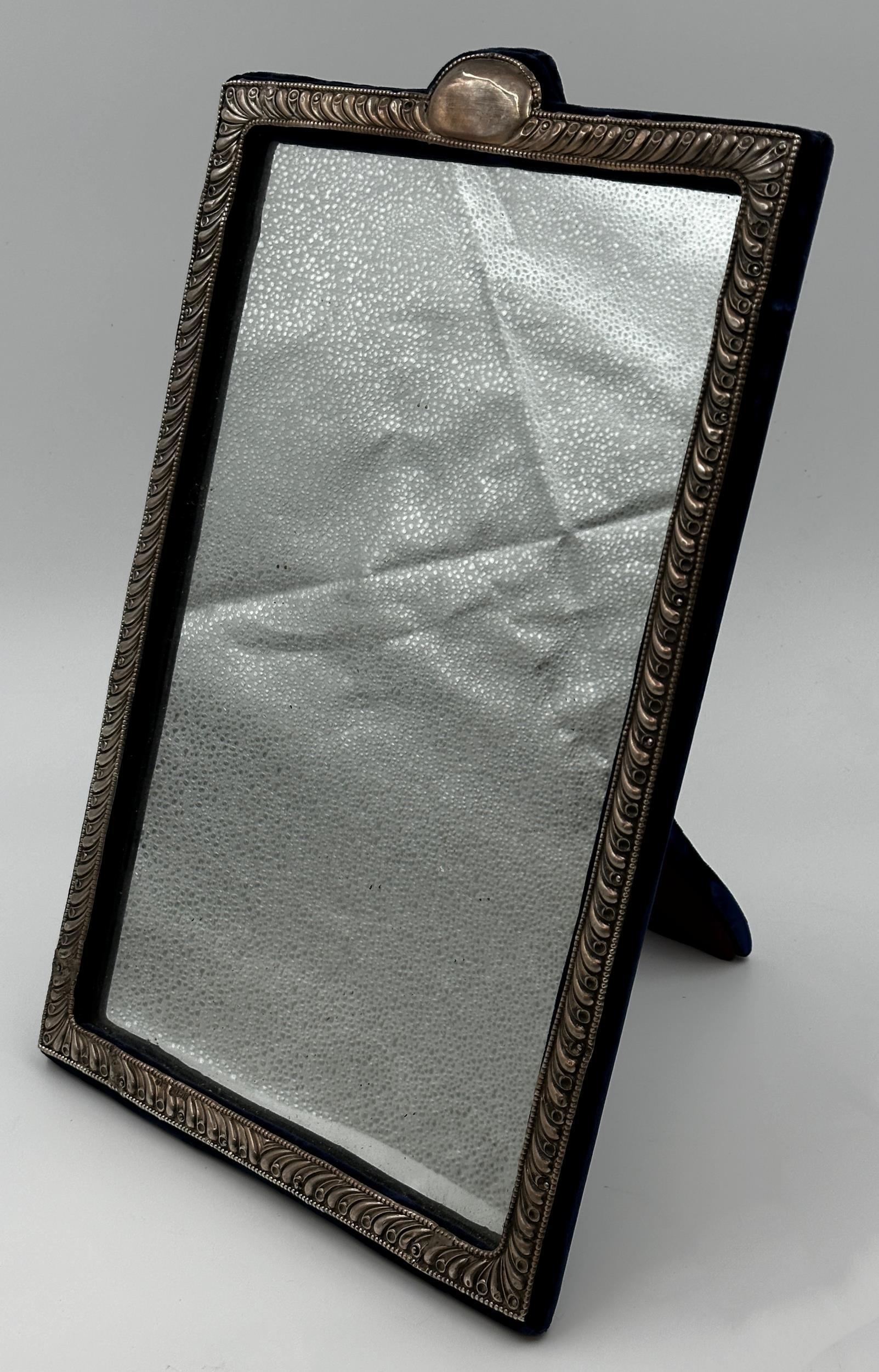 Edwardian silver applied easel mirror, with gardrooned boarders, maker W J Myatt & Co, Birmingham