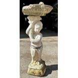 Reconstituted stone bird bath, on a Cherub column, 90cm high (af)