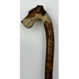 Probably by Swaine & Adeney - Good quality hand carved walking stick with fox terrier knop, glass