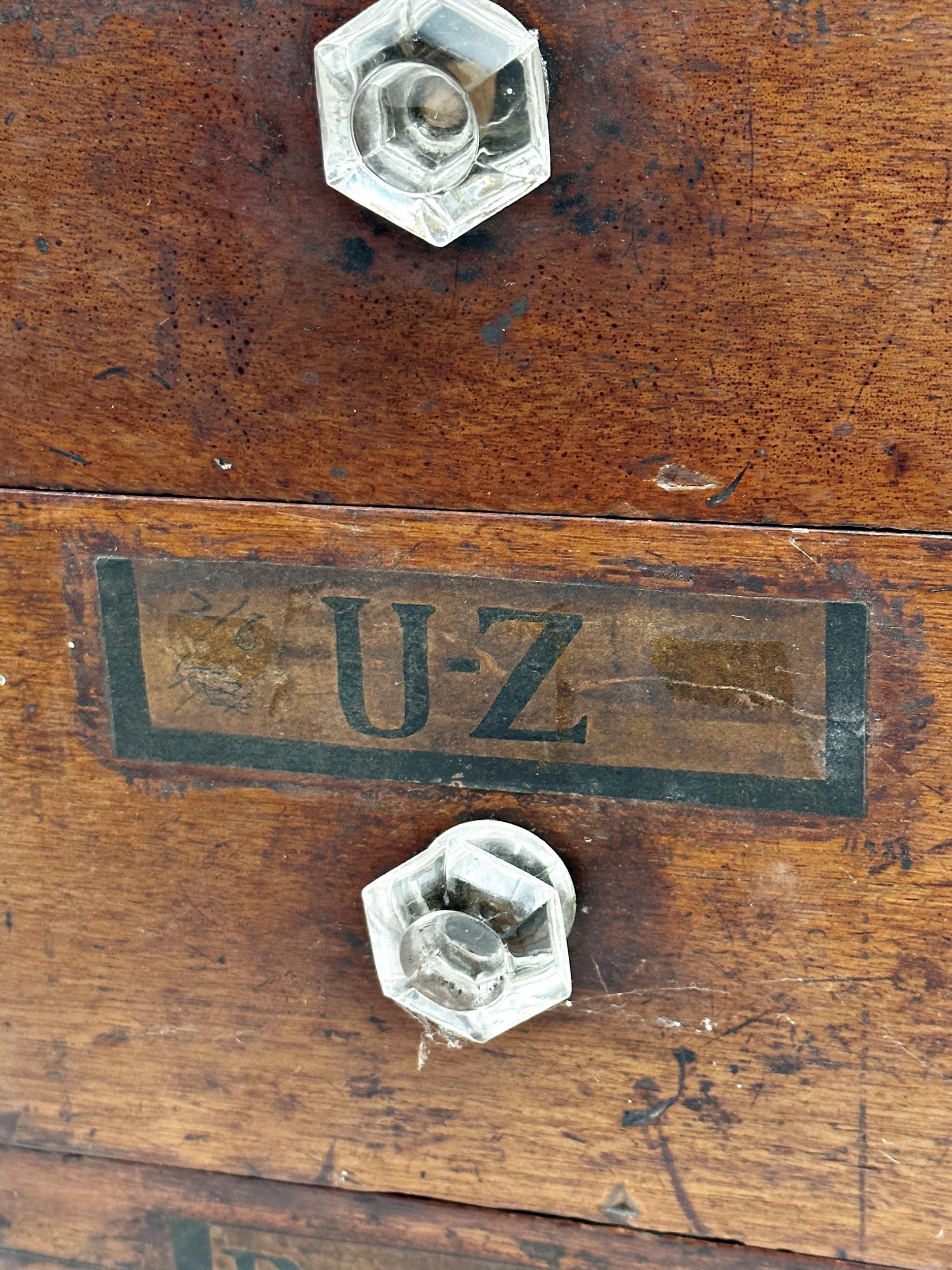 Set of eight 19th century apothecary drawers, with original labels and glass knobs, 13cm high x 25cm - Image 2 of 2