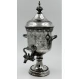 19th century Loysels patent silver plated twin handled urn shaped percolator or samovar, 41cm high