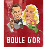 Advertising - 'Boule D'or' enamel sign with a couple smoking, 66 x 55cm