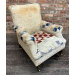 Victorian Howard style lounge chair with American patchwork type upholstery, 94cm high x 84cm wide