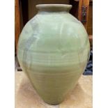 Large celadon glaze studio pottery baluster vase, 48cm high