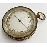 Antique gilt cased pocket barometer, 48mm diameter