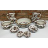 19th century Mason's Ironstone wash set comprising - two large jugs, wash bowl, two soap dishes with