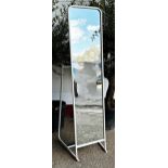 Stylised Mid-Century floor standing mirror with white tube metal frame, 165cm high x 39cm wide