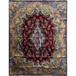 Massive Kerman country house carpet, intricate floral and medallion decoration on a vibrant red